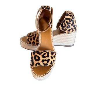 Franco Sarto Leopard Espadrille Wedge Sandals Ankle Strap Size 8 New Safari Core